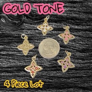 Lot of 4 Bundle Gold Star LV Zipper Pull Button Pendant Necklace Charm